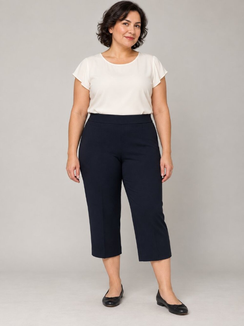 Briggs Navy Blue Pull On Cropped Pants Size 16 Stretch Fit Minimalist Workwear